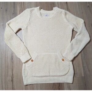 Vintage LL Bean Size M Chunky Knit Sweater Kangaroo Pocket 100% Cotton Cozy 90s